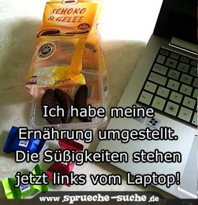 ich habe meine Ernährung umgestellt. Die Süßigkeiten stehen jetzt links vom Laptop!