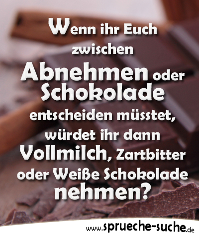 Wenn ihr Euch zwischen Abnehmen oder Schokolade entscheiden müsstet, würdet ihr dann Vollmilch, Zartbitter oder Weiße Schokolade nehmen?