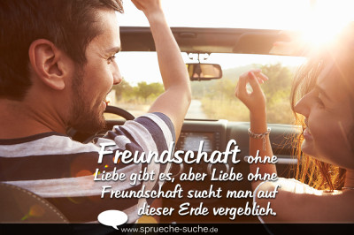 Spruchbild mit zwei Freunden im Cabrio
