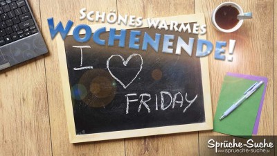 Spruchbild mit Tafel: I LOVE FRIDAY