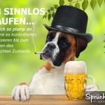 Spruchbild mit Hund beim Bier trinken