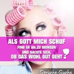 Spruchblid: Frau mit Lockenwickler denkt nach