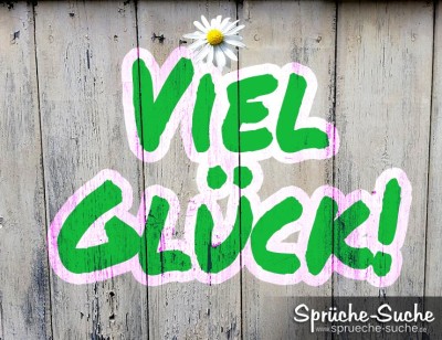 Viel Glück in Grün-Weiß auf Holzwand geschrieben mit Gänseblümchen