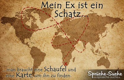 Alte Weltkarte mit gestricheltem Weg zum Ex-Mann als Spruchbild