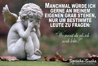 Engel aus Stein mit traurigem Spruch zum Nachdenken