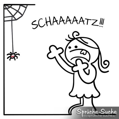 Spinnenphobie Spruchbild als Zeichnung - Frau sieht Spinne und schreit