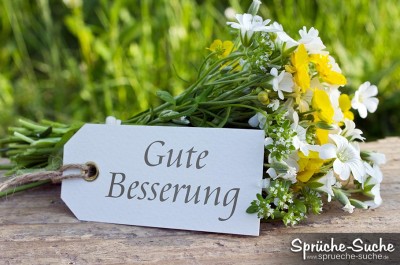 Blumenstrauß mit einem Schild Gute Besserung