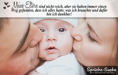 Eltern küssen Babby mit schönem Spruch