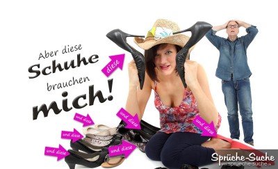 Frau im Schuhe-Kaufrausch als Spruchbild