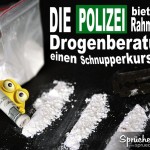 Drogen auf Tisch als lustiges Spruchbild über die Polizei