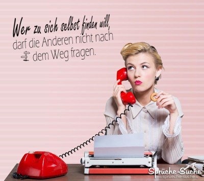 Frau Vintage Style am roten Telefon als motivierendes Spruchbild