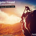 Freundschaftsspruch mit Bergsteiger an Felswand