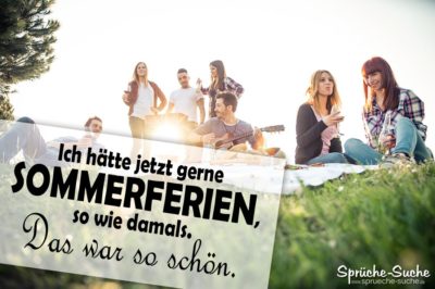 Sommerferien Spruch mit vielen Freunden auf Wiese