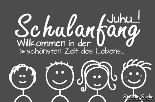 Sprüche und Wünsche zum Schulanfang auf Tafel mit Kindern geschrieben