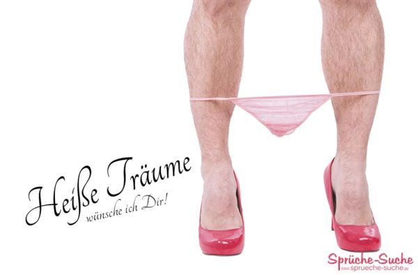 Lustiges Gute Nacht Bild für Männer: Mann mit behaarten Beinen und Damenunterwäsche und hochhackigen rosa Schuhen