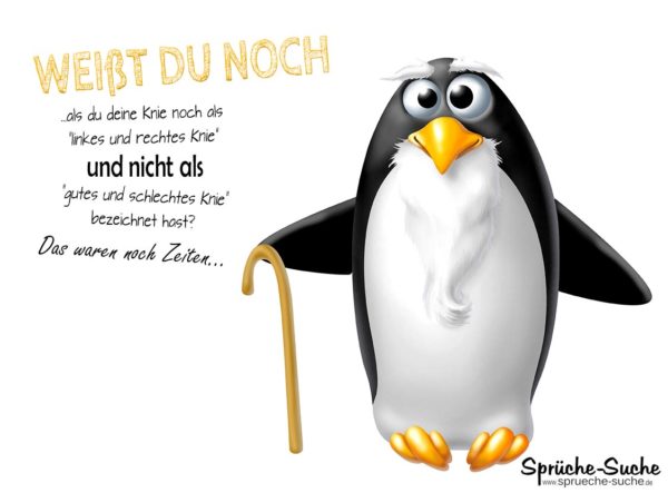 Alte Menschen Sprüche mit Pinguin