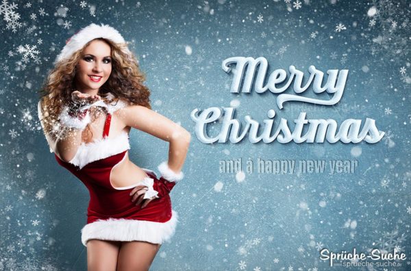 Merry Christmas Weihnachtskarte mit Sexy Weihnachtsfrau