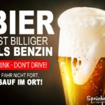 Volles Bierglas mit Schaum -Bier ist billiger als Benzin Spruch