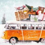Merry Christmas Weihnachtskarte mit VW-Bus