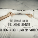 Student im Bett - Lustige Sprüche über Studenten - Die Sonne lacht, die Leber brennt